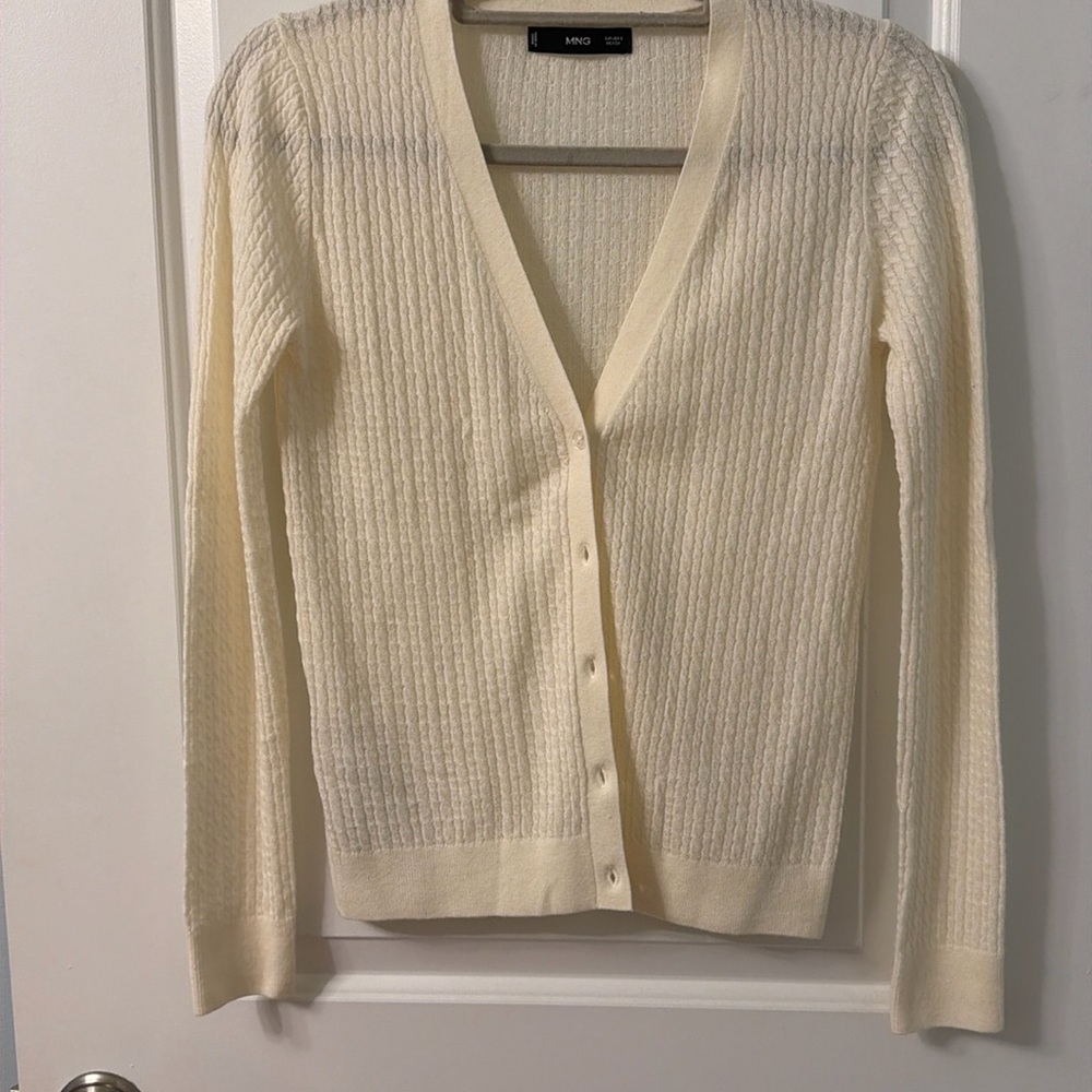 Mango white wool-mix cable cardigan women’s XS